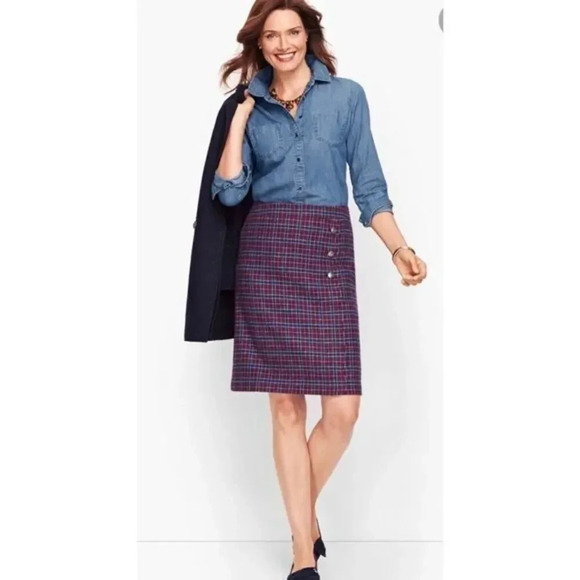 Talbots FAUX WRAP A-LINE SKIRT - PLAID - Picture 1 of 7